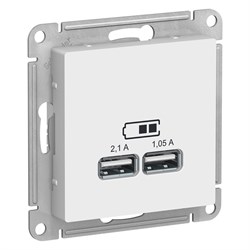 ATLASDESIGN USB РОЗЕТКА A+A, 5В/2,1 А, 2х5В/1,05 А, механизм, БЕЛЫЙ - фото 147645