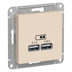 ATLASDESIGN USB РОЗЕТКА A+A, 5В/2,1 А, 2х5В/1,05 А, механизм, БЕЖЕВЫЙ - фото 147698