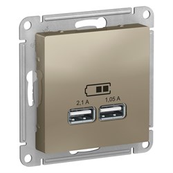 ATLASDESIGN USB РОЗЕТКА A+A, 5В/2,1 А, 2х5В/1,05 А, механизм, ШАМПАНЬ - фото 147847