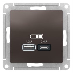 ATLASDESIGN USB РОЗЕТКА A+С, 5В/2,4А, 2х5В/1,2А, механизм, МОККО - фото 147898