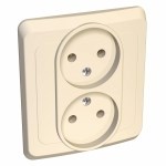 ЭТЮД С/У двойная РОЗЕТКА без заземления без шторок 16А 250B, КРЕМОВЫЙ, Россия - фото 149851