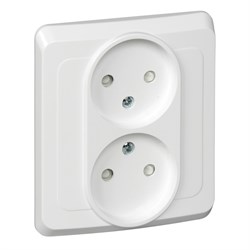 ЭТЮД С/У двойная РОЗЕТКА без заземления со штороками 16А 250B, БЕЛЫЙ, Россия - фото 149854