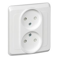 ЭТЮД С/У двойная РОЗЕТКА без заземления со штороками 16А 250B, БЕЛЫЙ, Россия - фото 149858
