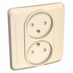 ЭТЮД С/У двойная РОЗЕТКА без заземления со штороками 16А 250B, КРЕМОВЫЙ,Россия - фото 149863