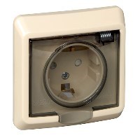 ЭТЮД IP44 С/У РОЗЕТКА с заземлением со штороками 16А 250B, КРЕМОВЫЙ, Россия - фото 149890