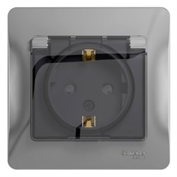 GLOSSA РОЗЕТКА с заземлением со шторками с крышкой, 16А, IP44, в сборе, АЛЮМИНИЙ - фото 150757
