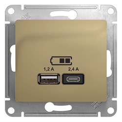 GLOSSA USB РОЗЕТКА A+С, 5В/2,4А, 2х5В/1,2 А, механизм, ТИТАН - фото 150956