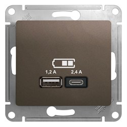 GLOSSA USB РОЗЕТКА A+С, 5В/2,4А, 2х5В/1,2 А, механизм, ШОКОЛАД - фото 151651