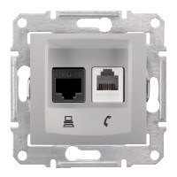 SEDNA РОЗЕТКА ДВОЙНАЯ КОМП.+ТЕЛЕФОННАЯ. RJ11+RJ45, кат.6, неэкр. UTP, АЛЮМИНИЙ - фото 162643