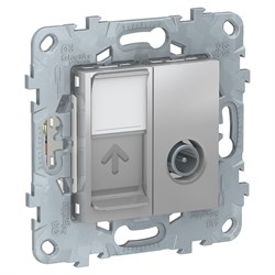 UNICA NEW розетка TV одиночная + комп. RJ45 кат.6 UTP, 1 модуль, алюминий - фото 165710