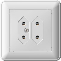 W59 РОЗЕТКА двойная под плоские вилки, 6А, в сборе, СЛОНОВАЯ КОСТЬ - фото 167824