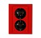 Розетка двойная ABB Levit с заземлением со шторками 16А красный / дымчатый чёрный - фото 118784